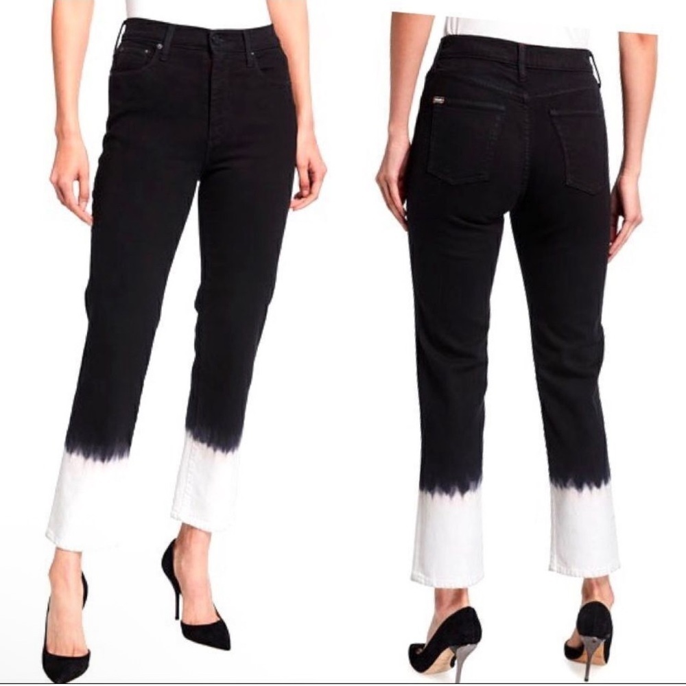 Alice + Olivia Stunning High Rise Straight Leg Jeans In Eclipse Black Ombré 26